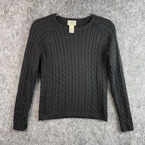 L.L. Bean 100% Cotton Cable Knit Black Fisherman Sweater Crewneck Academia Small
